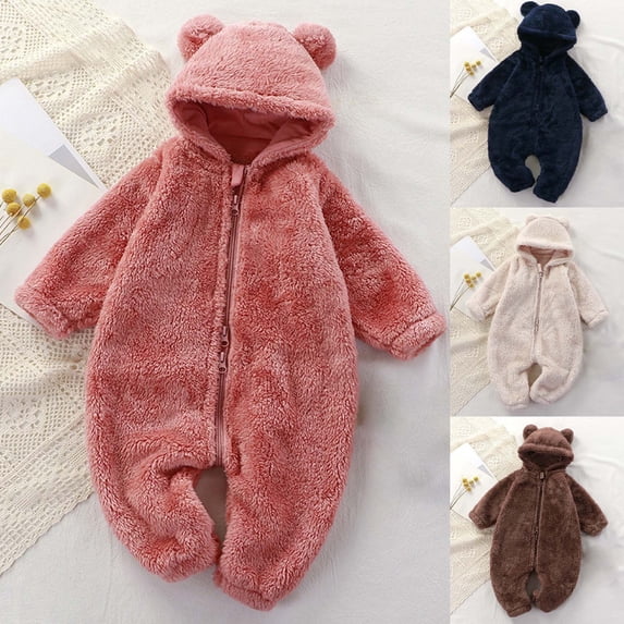 Jumpsuit Bear Onesies Outwear Snowsuit Newborn Baby Fleece Footie Snowsuit Winter Bunting Onesie Warm Hooded Romper Jumpsuit Outfits for Girls Boys Navy 0 Months