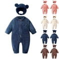 thumbnail image 1 of Jumpsuit for Boys Girls 3Mouths-2Years Winter Unisex Casual Fleece Warm Long Sleeve Detachable Hood Baby Bodysuits Solid Color Full Zipper Pajamas for Baby Boys Girls, 1 of 5