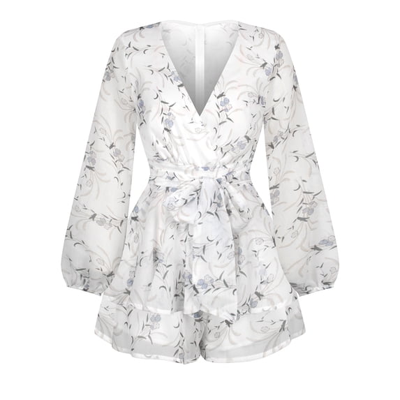 Jumpsuit Chiffon Floral Print Women Sexy Summer Shorts Breathable Comfort Long Sleeve V Neck