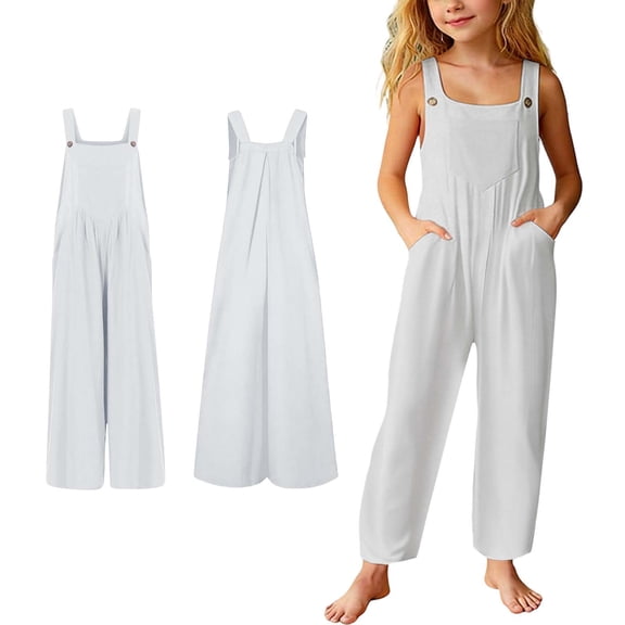 Jumpsuit Girl Wide Leg Jumpsuit Casual Sleeveless Loose Rompers with Pockets Kids Summer Clothes 9-10 Years