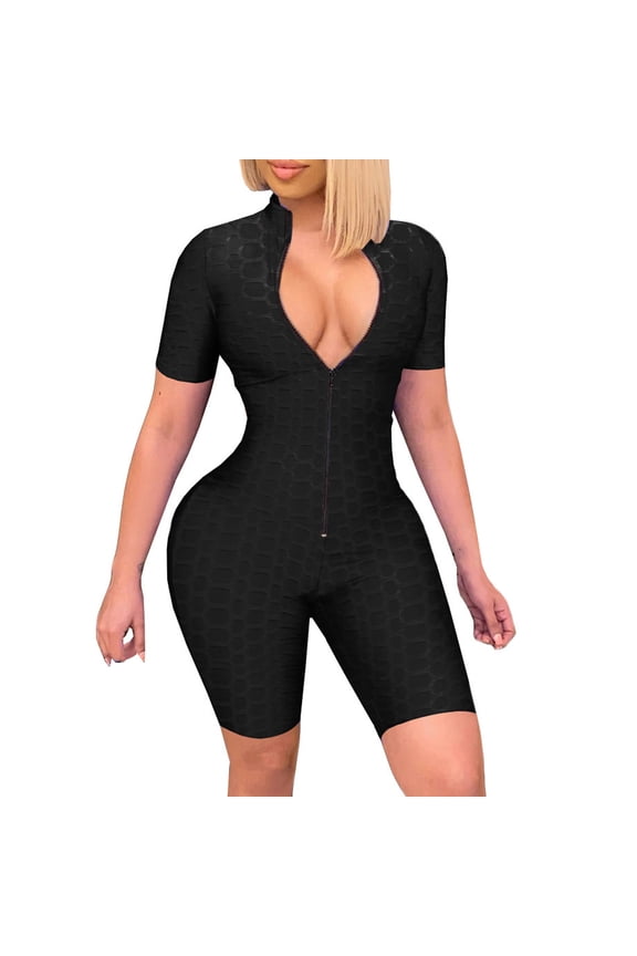 Jumpsuit Shorts for Women, Sleeveless Solid Color Zip Tight Jumpsuit, Breathable Fashion Sweat Romper