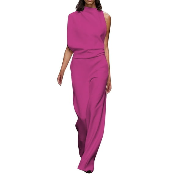 Jumpsuit Solid Color Jumpsuit Straight Pants Simple And Exquisite Design,Pink Women'S Polyester Jumpsuit S