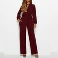 thumbnail image 1 of Jumpsuit Women Casual Jumpsuits Loose Fit Belted Dressy Long Sleeve Crewneck Autumn Jumpsuit Long Wide Legs Formal Rompers,Red Women'S Polyester Jumpsuit S, 1 of 7