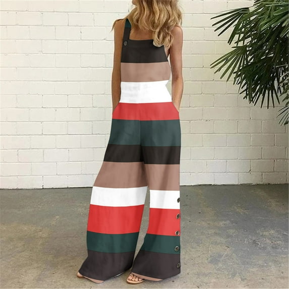 Jumpsuit Women Casual Loose Jumpsuit Pockets Baggy Bib Overalls Summer Beach Wide Leg Long Pants Romper Playsuit ,Black Women'S Polyester Jumpsuit XL