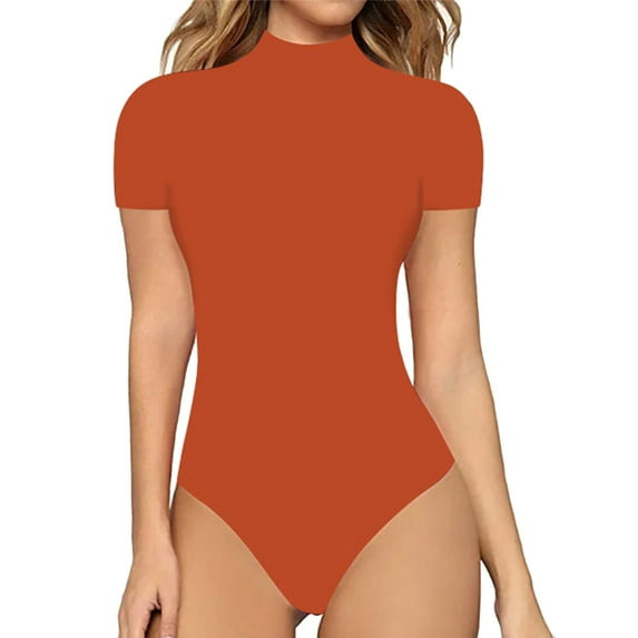 Jumpsuit Women Casual Sexy Soild Color Tight High Neck Short Sleeve Bodysuit,Red Women'S Polyester Jumpsuit L