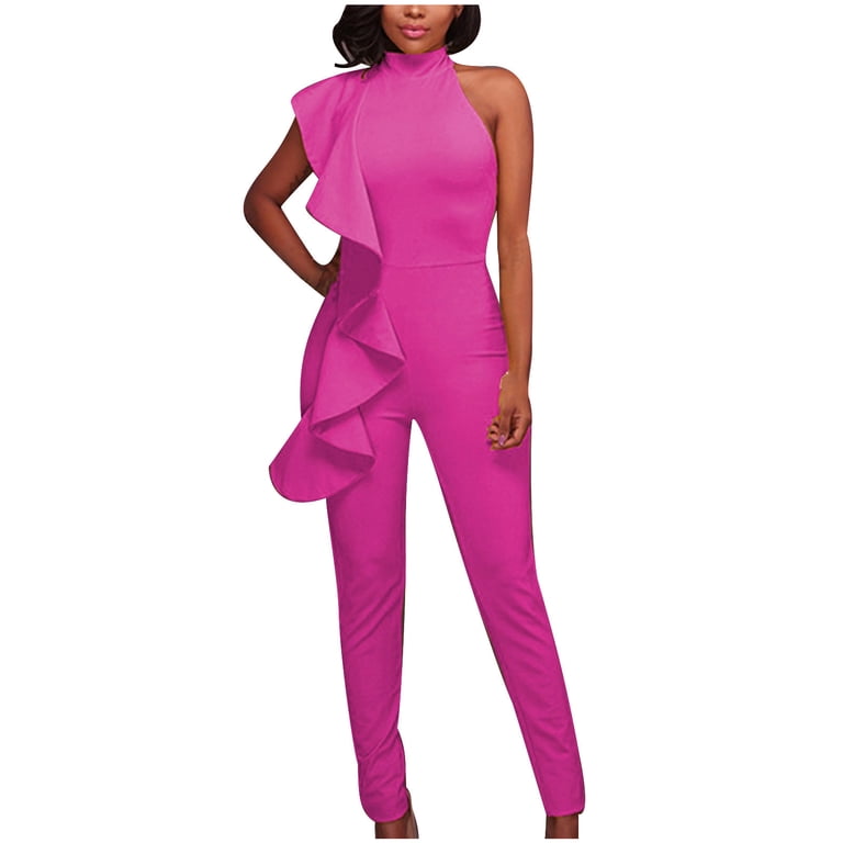 Jumpsuit for Women Cold Shoulder Rompers Ruffle Sleeveless Elegant