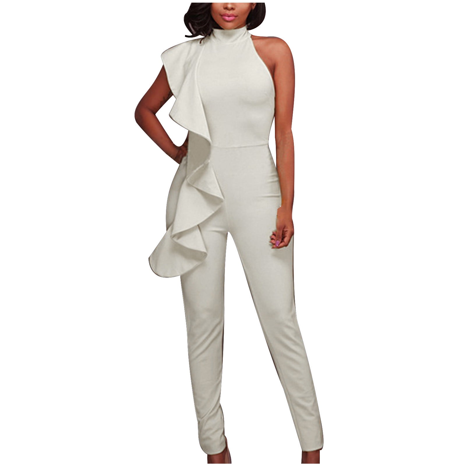 Jumpsuit for Women Cold Shoulder Rompers Ruffle Sleeveless Elegant ...
