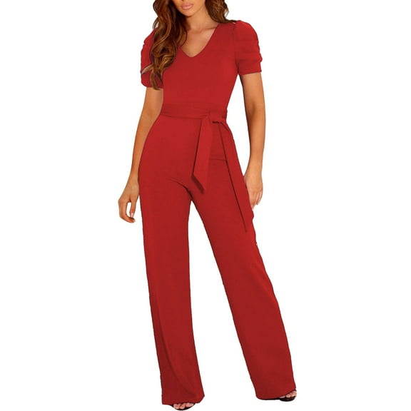 Jumpsuit Women'S Elegant Jumpsuit V Neck Long Jumpsuit Trouser Suit Playsuit Romper,Red Women'S Polyester Jumpsuit XL