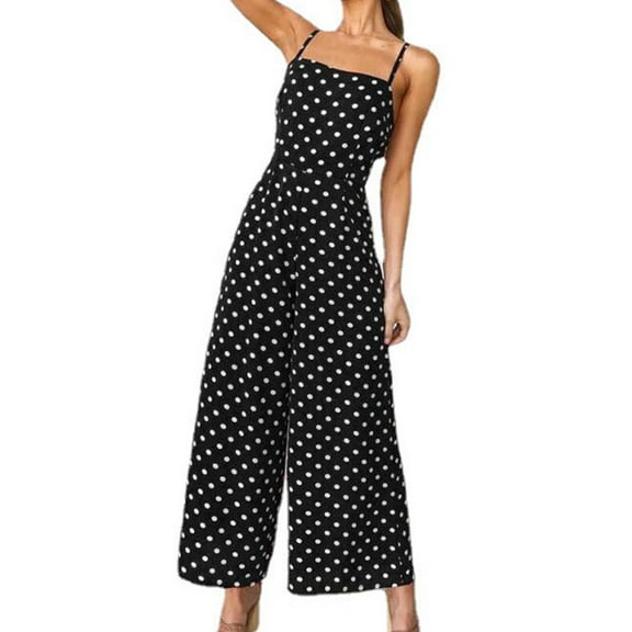 Jumpsuit Women'S Polka Dot Lace Up 1Piece Wide Leg Pants Suspender Jumpsuit Sexy Backless Jumpsuit Casual Pants,Black Women'S Polyester Casual Pants L