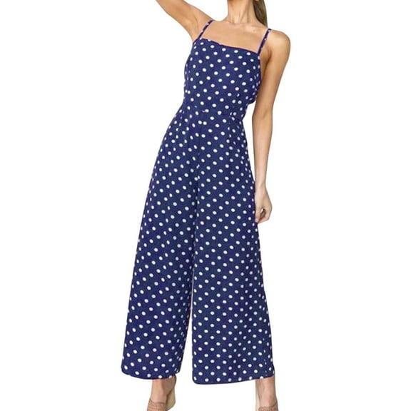 Jumpsuit Women'S Polka Dot Lace Up 1Piece Wide Leg Pants Suspender Jumpsuit Sexy Backless Jumpsuit Casual Pants,Blue Women'S Polyester Casual Pants 2XL