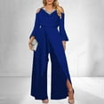 thumbnail image 1 of Jumpsuit Women'S Slit Sequin Solid V Neck Elegant Wide Leg Loose Sleeve Bell Sleeve Jumpsuit,Blue Women'S Nylon Jumpsuit S, 1 of 4