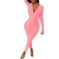 thumbnail image 1 of Jumpsuit Women'S Solid Color Sexy Tight Zipper Jumpsuit,Pink Women'S Polyester Jumpsuit XL, 1 of 7
