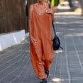 thumbnail image 1 of Jumpsuit Women Summer Casual Jumpsuits Spaghetti Strap V Neck Loose Romper With Pockets,Brown Women'S Polyester Jumpsuit 2XL, 1 of 5