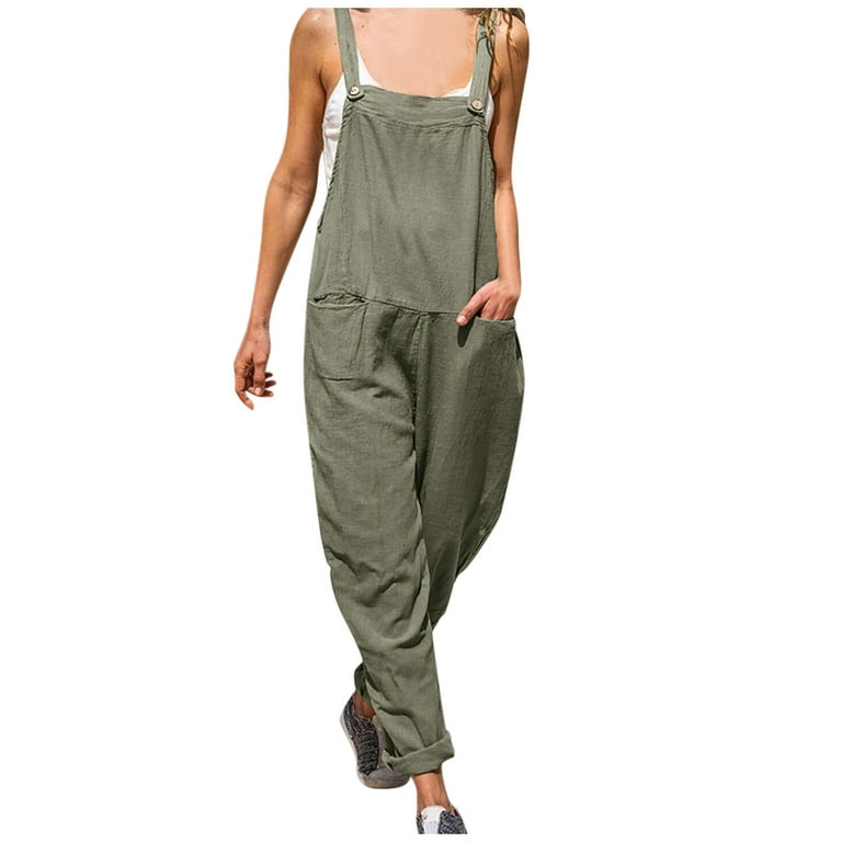 Linen Dungarees Women Petite,Ladies Jumpsuits UK Elegant Wedding Summer  Sale Casual Plain Jumpsuit Wide Leg Trousers Beach Boho Spaghetti Straps