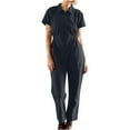 thumbnail image 1 of Jumpsuit for Women Wide Leg Floral Rompers Short Sleeve Zip Up Romper Elastic Waist Pockets Overalls Baggy Summer Loose Casual Petite Playsuit Elegant Dungarees, 1 of 6