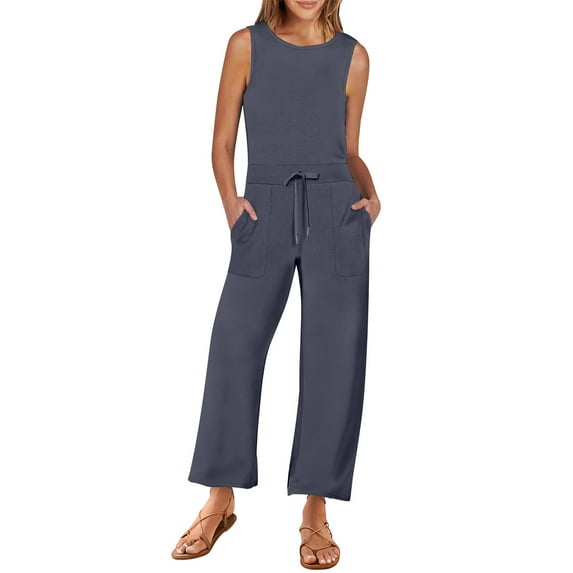 Jumpsuit Women's Casual Versatile Sleeveless Solid Color Commuting Nine Piece Jumpsuit Jumpsuits for Women Kagetolytai Dark Blue M