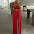 thumbnail image 1 of Jumpsuit Womens Casual Solid Color Two Pearl Strap Sweetheart V Neck High Waist Tube Jumpsuit Pants Summer Dressy Rompers Jumpsuit,Red Women'S Polyester Jumpsuit S, 1 of 5