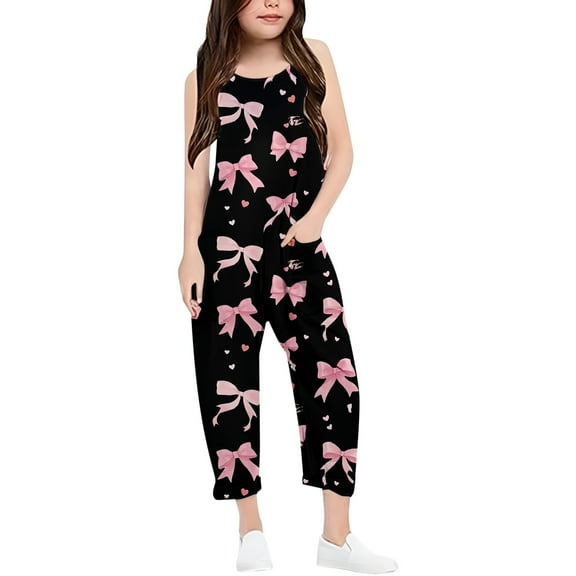 Girls Jumpsuits Loose Sleeveless Jumpsuit Kids Overalls Girls with Pockets Girl Clothes for Girls 7-8Years