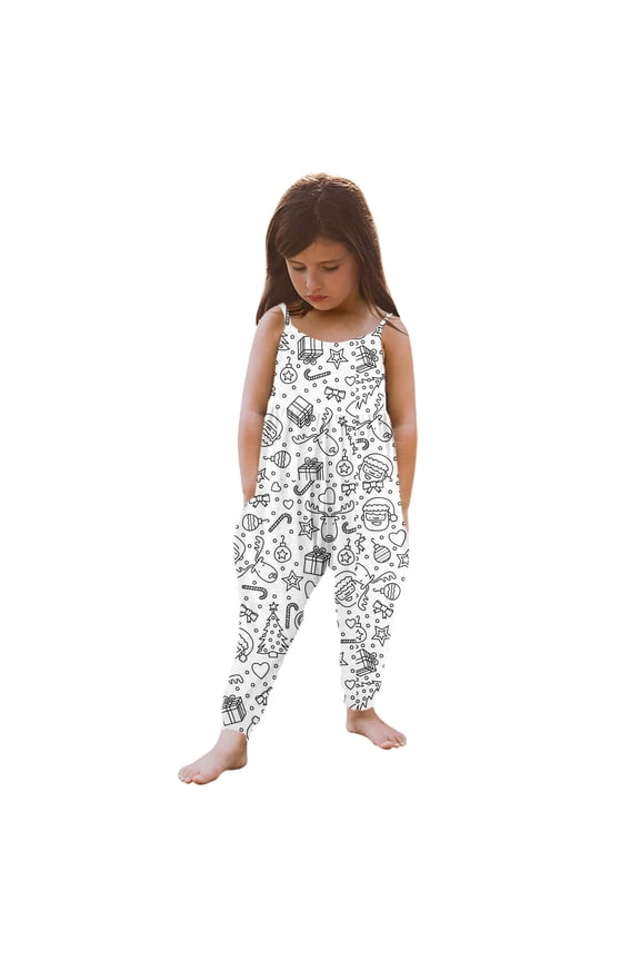 Jumpsuit for Girls Size 5-6Y Kids Sleeveless Square Neck Diy Hand Painted Doodle Romper Creeper Draw and Wear Home Outfit Girls Rompers