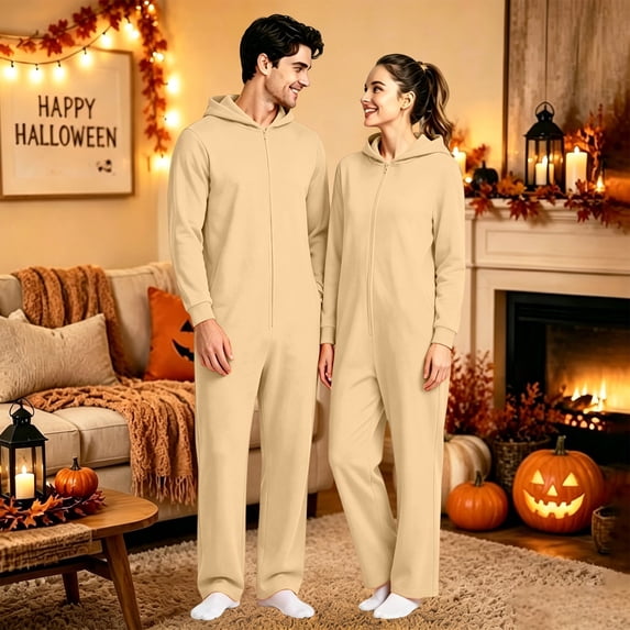 Jumpsuit for Men Solid Color Long Sleeve Hooded One-piece Suit Everyday Comfortable Lightweight Casual Mens Jumpsuits Khaki M