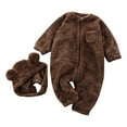 thumbnail image 1 of Jumpsuit for Newborn Baby Boy Girl Long Sleeve Fleece Zip up Snowsuit with Hat Onesie Warm Winter Outerwear Outfits, Brown, 9 Months, 1 of 7