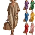 thumbnail image 1 of Jumpsuit for Women - V Neck Jumpsuit Casual Summer Loose Fit Long Pants with Pockets Red M, 1 of 4