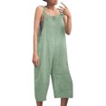 thumbnail image 1 of Jumpsuits For Women Casual Solid Cotton Linen Overalls Pocket Adjustable Straps Mid Length Pants Jumpsuit, 1 of 4