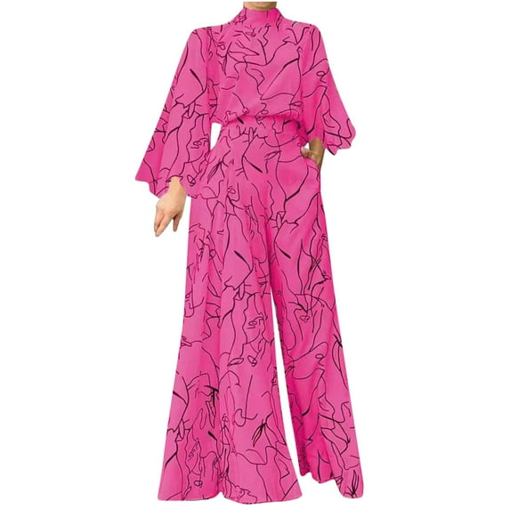 Jumpsuits For Women Elegant Party Clearance Hot Sale Fashion Women Long Sleeve Flared Sleeve Jumpsuit Printed Ladies Women Jumpsuit