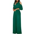 thumbnail image 1 of Jumpsuits for Women Casual,Rompers for Women,Strapless Color Block Botton Off The Shoulder Long Sleeve Jumpsuit Wide Leg Pants Rompers,Pants for Women, 1 of 5