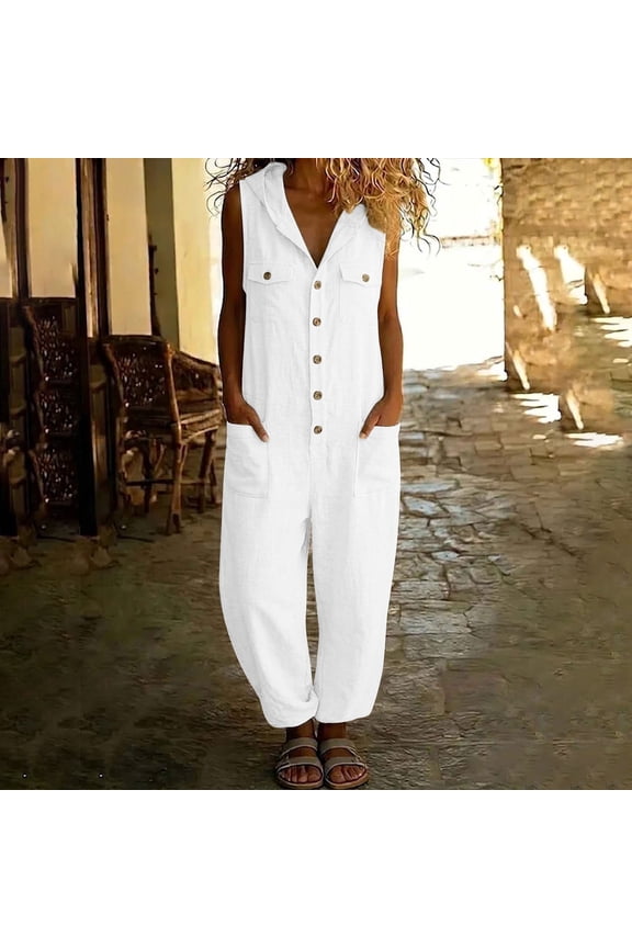Jumpsuits For Women Casual Sleeveless Hooded Button Front Cargo Style Jumpsuit With Multiple Pockets For A Functional And Trendy Utility Look Womens Jumpsuits