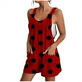 thumbnail image 1 of Jumpsuits for Women Casual Sleeveless Jumpsuits New Women's Summer Comfortable Casual Suspender Printing Shorts Pocket Jumpsuit Shorts Style B-4 Red M, 1 of 6