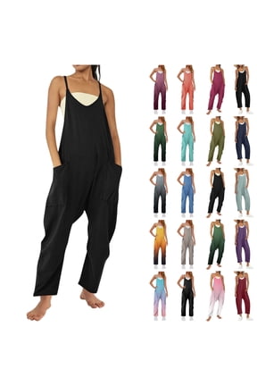 Jumpsuits for Women Casual Summer Rompers Sleeveless Loose Spaghetti Strap Overalls One Piece Pants Jumpers with Pockets, Green, S