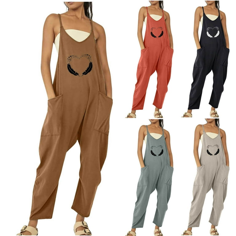 Jumpsuits for Women Casual, Wide Leg Jumpsuits for Women Spaghetti Strap  Stretchy Long Pants Overalls with Pockets Outlet Deals Overstock Clearance  Deals Under 20 Dollars #1 