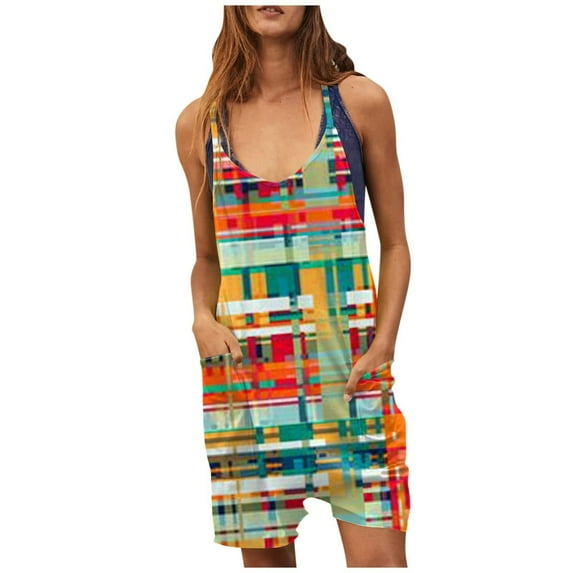 Jumpsuits for Women Clearance Casual Womens Summer Casual Sleeveless Rompers Loose Spaghetti Strap Shorts Jumpsuit Linen Scoop Neck Wide Leg Jumpsuit with Pockets Multicolor M #5
