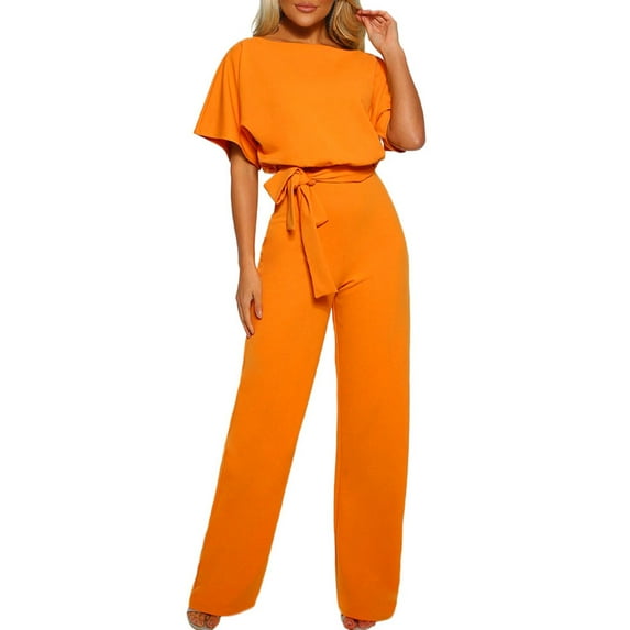 Jumpsuits for Women Dressy Summer Wide Leg Pants High Waist Wide Leg Romper with Pockets One Piece Casual Outfits Jumpsuits for Women Dressy Wedding Yellow XL