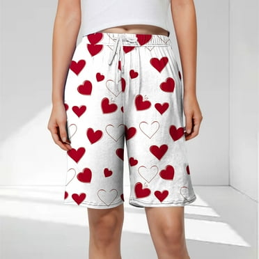 onlyliua Pajamas for Women Fashion Hearts Print Breathable Pajamas Shorts Casual Loose Fit Cropped Sleepwear Deal of the Day Clearance