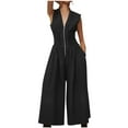 thumbnail image 1 of Jumpsuits for Women Long Pants New Formal Jumpsuits for Women Dressy Wide Leg Pants Rompers Half Zip Smocked Waist Casual Sleeveless Overalls Black XXL, 1 of 8