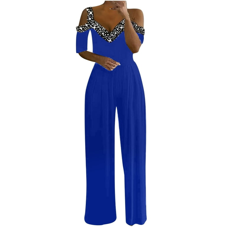 Casual Print Patchwork V Neck Straight Jumpsuits Casual Print Patchwork V Neck Straight Jumpsuits