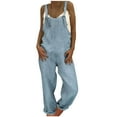 thumbnail image 1 of Jumpsuits for Women Plus Size New Womens Casual Overalls Plus Size Baggy Wide Leg Sleeveless Jumpsuits Summer Comfy Cotton Linen Pants Light Blue M, 1 of 6