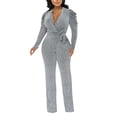 thumbnail image 1 of Jumpsuits for Women Sexy Elastic Waist Ruffle Casual Flowy Jumpsuits Elegant Waist V Neck Flared Peplum Dress With Glittery Details For A Line Silhouette, 1 of 4