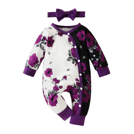 Jumpsuits for Baby Girl Girls Long Sleeve Floral Prints Pullover Romper Jumpsuit Clothes 9 Months-12 Months