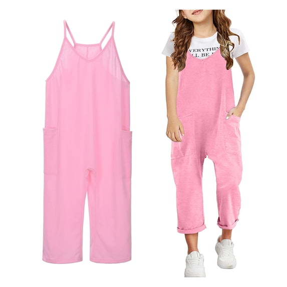 Jumpsuits for Girls Spaghetti Straps Overalls Pants with Pockets Girls Clothes 6-7 Years