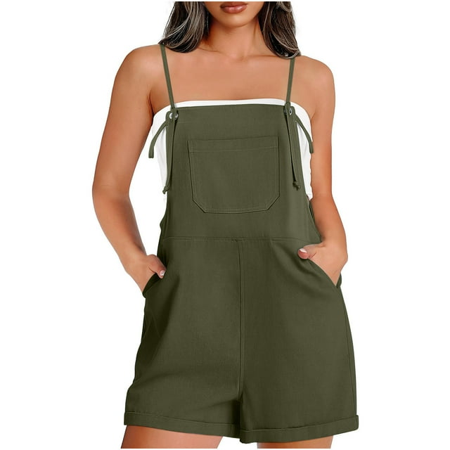 Jumpsuits for Women 2024 Sawvnm Womens Fashion Summer Casual Sleeveless Suspender Short Jumpsuit Summer Gifts for Women Clearance Clothes under $5.00