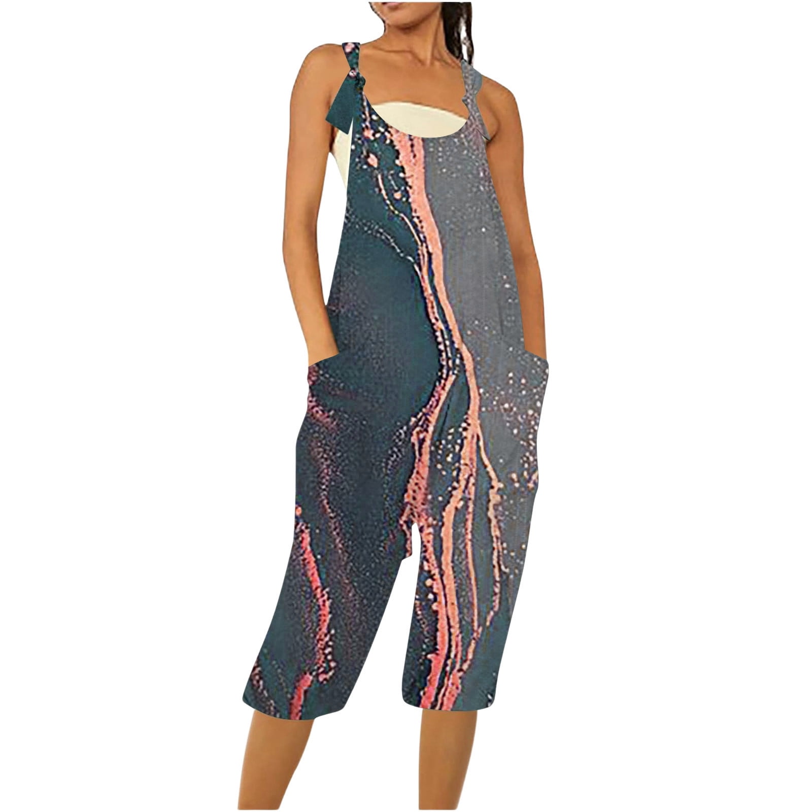 Jumpsuits for Women 2024 Summer Sleeveless Printing Strap With Pocket
