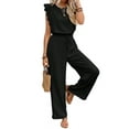 thumbnail image 1 of Jumpsuits for Women 2025 Summer Ruffle Sleeves Square Neck Rompers Drawstring Overalls with Pockets Black XL, 1 of 7
