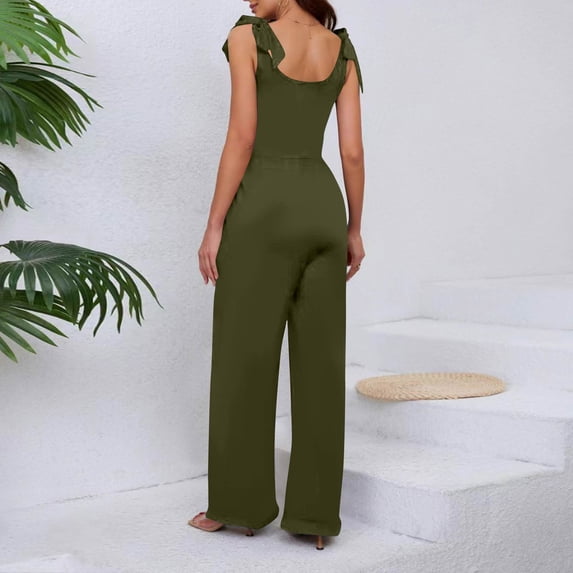 Jumpsuits for Women 2026 Sleeveless Adjustable Strap Wide Leg Date Night Rompers Beach Vacation One Piece Summer Outfits Army Green 2XL