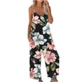 thumbnail image 1 of Jumpsuits for Women Casual 2024 Summer Print Rompers Sleeveless Loose Spaghetti Strap Baggy Overalls Jumpers with Pockets, 1 of 5