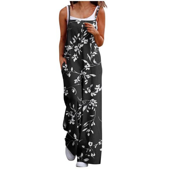 Jumpsuits for Women Casual Beach Fashion Summer Boho Wide Leg Rompers Sleeveless Overalls with Pockets