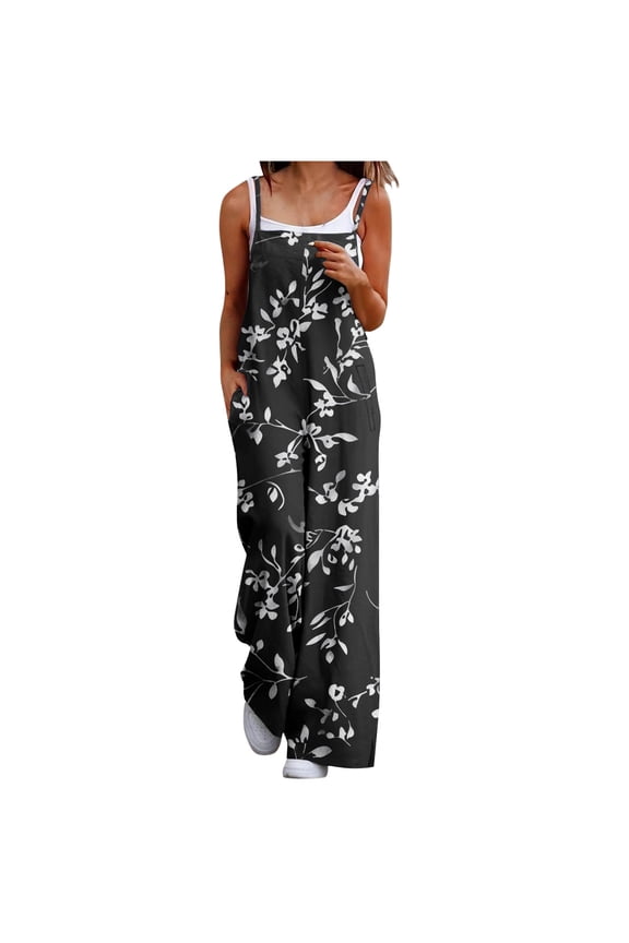 Jumpsuits for Women Casual Beach Fashion Summer Boho Wide Leg Rompers Sleeveless Overalls with Pockets