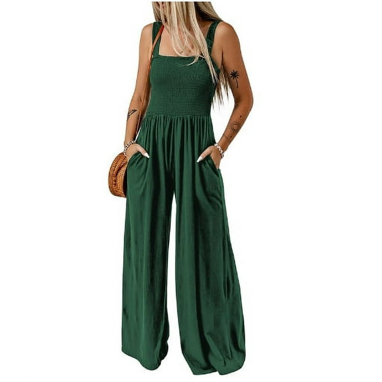 Jumpsuits for Women Casual Jumpers Summer Rompers Sleeveless Loose High Waist Wide Leg Overalls with Pockets 2024